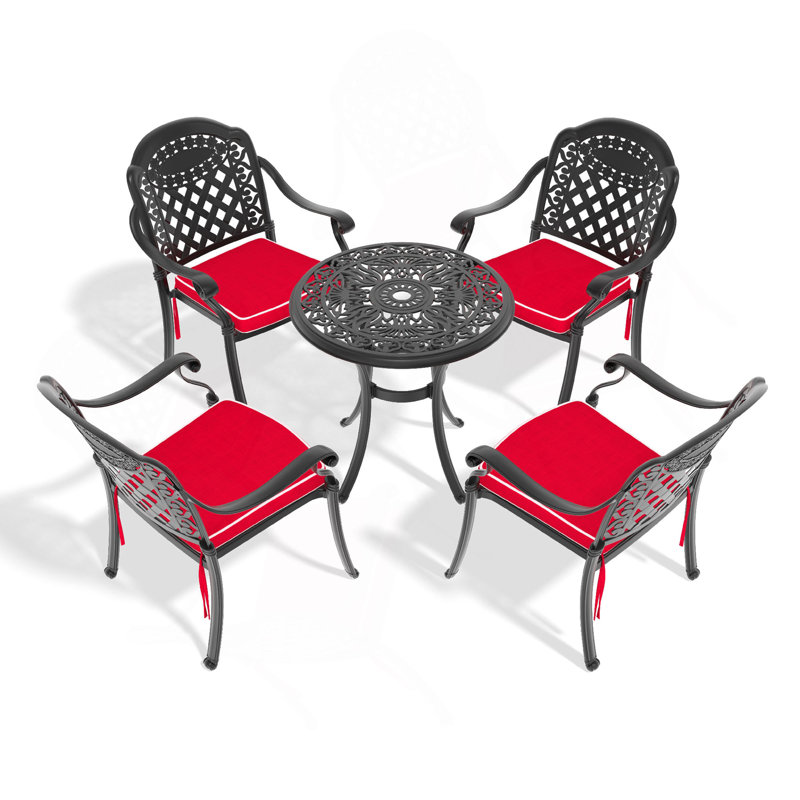 5-Piece Set Of Cast Aluminum Patio Furniture With Black Frame And Seat Cushions