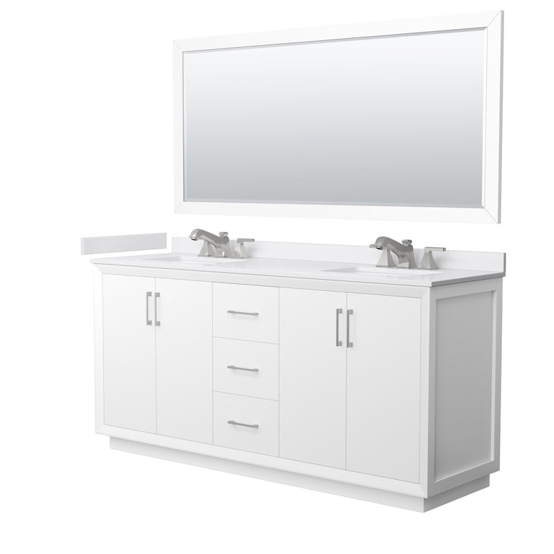 Strada 72'' W Double Vanity, Light Green, Brushed Nickel, White Cultured Marble