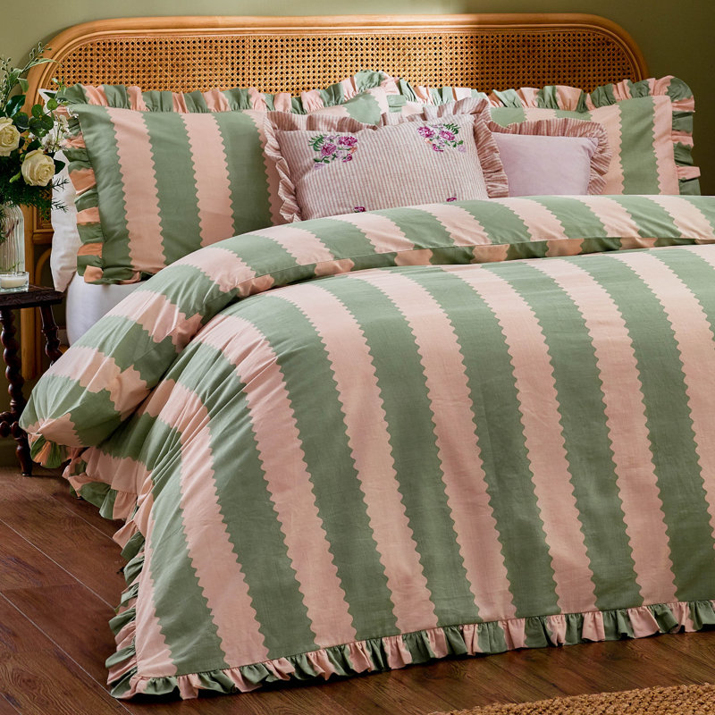 Birdie Stripe Cotton Blend Striped Duvet Cover Set with Pillowcases Included, Kingsize Duvet Cover + 2 Standard Pillowcases