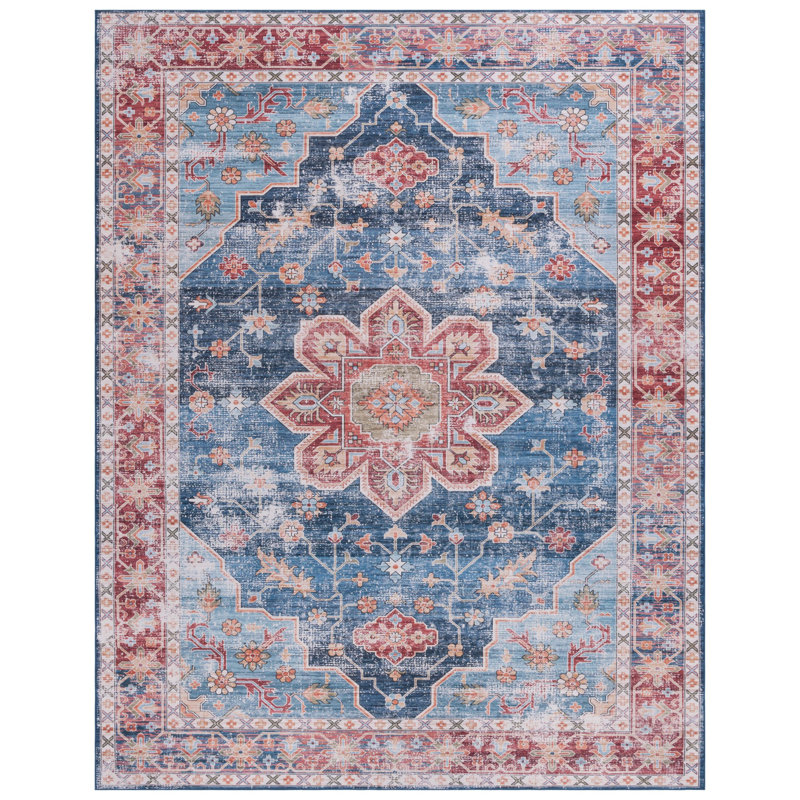 Deblois Oriental Blue/Rust Area Rug, Rectangle 8' x 10'