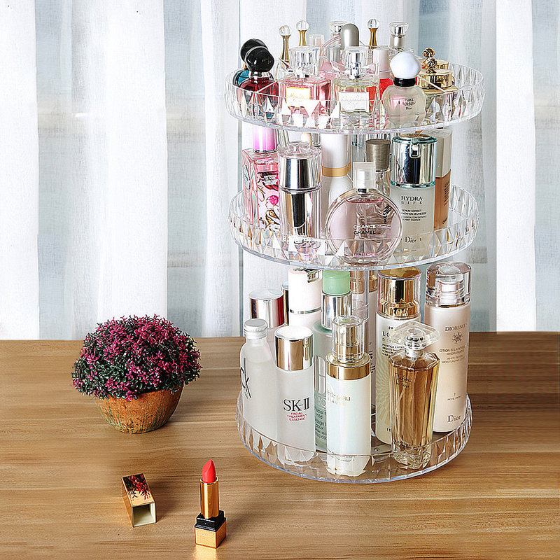 TRIXES 3-Tier Make-Up Carousel | Clear Acrylic | 360 Degree Rotating Cosmetics Organiser | Beauty Accessory