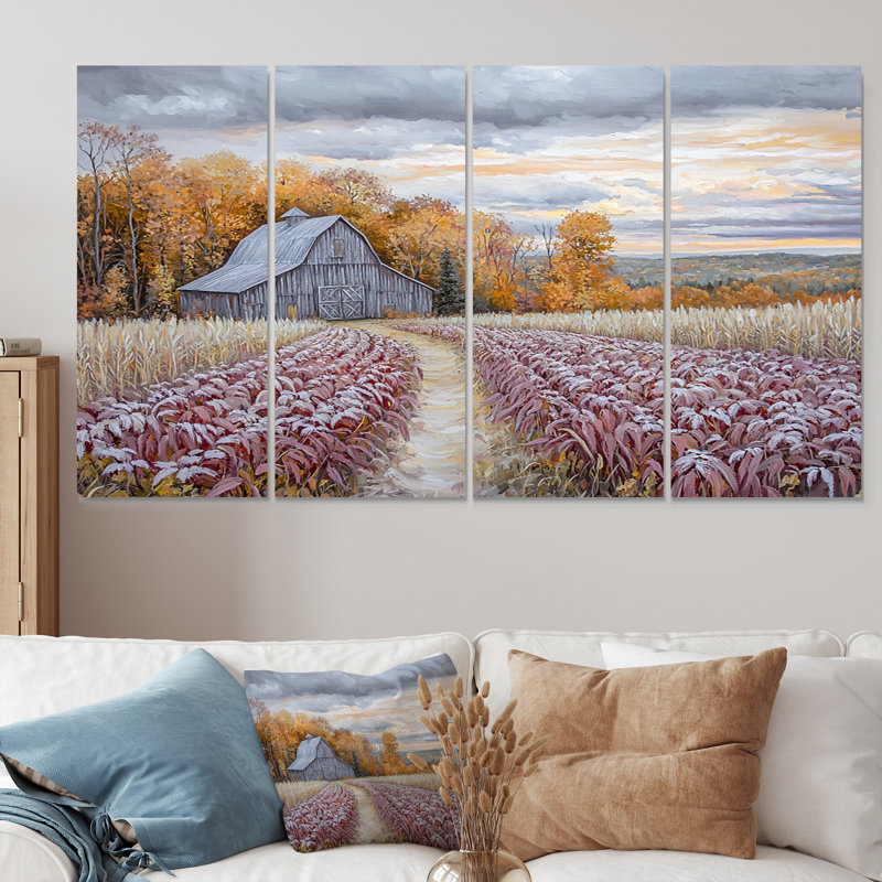 «Orange Farm Landscape Autumn Harvest», ensemble d'art sur toile, H 28 po x l 48 po