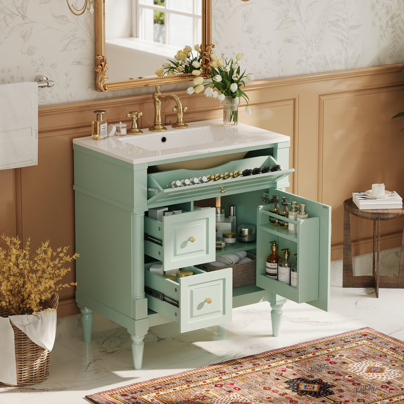 Meuble-lavabo 30 po avec lavabo, vert, Vert