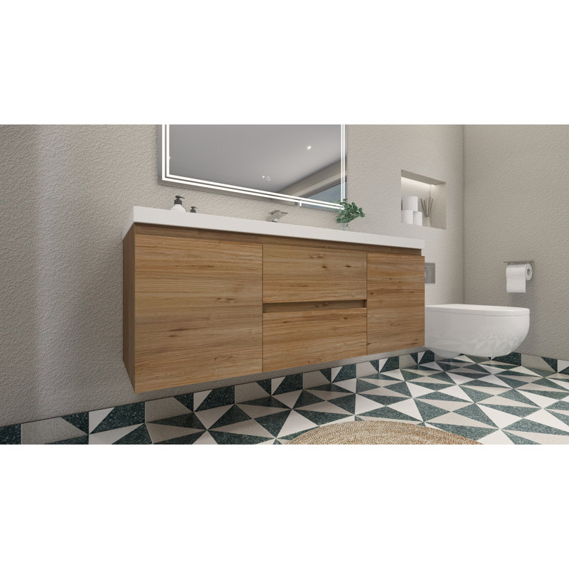 59'' Single Bathroom Vanity with Acrylic Top, Natural Oak