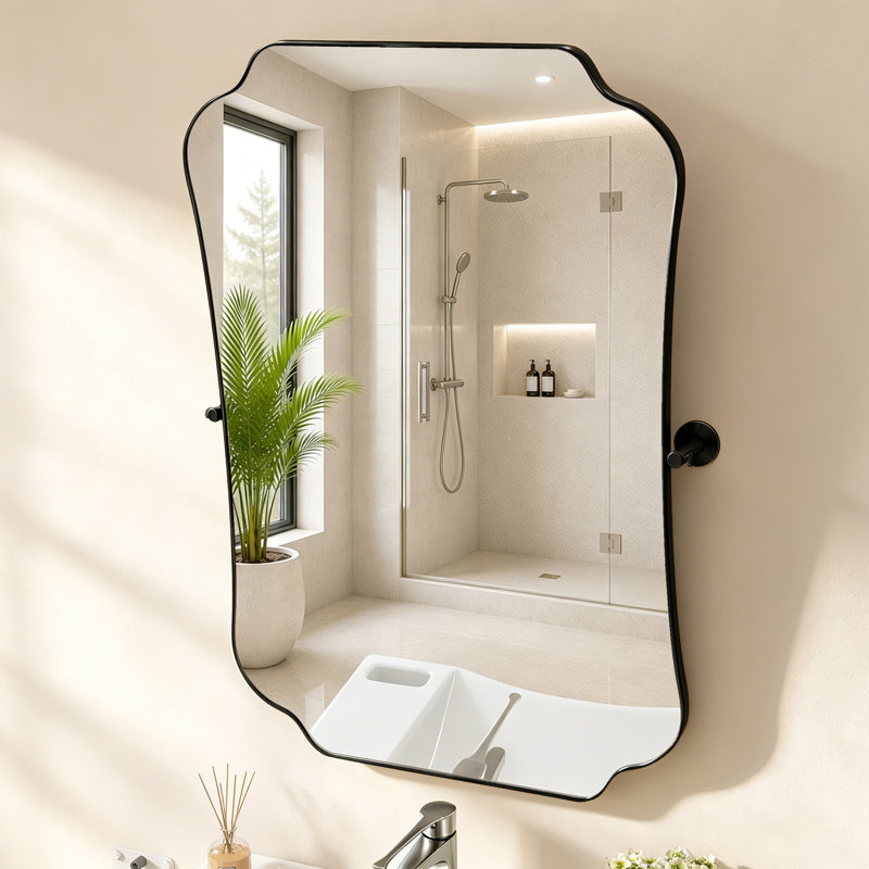 Miroir de meuble-lavabo pivotant inclinable 24 po x 36 po avec cadre en acier inoxydable ADA, 24 po x 36 po, Matte Black