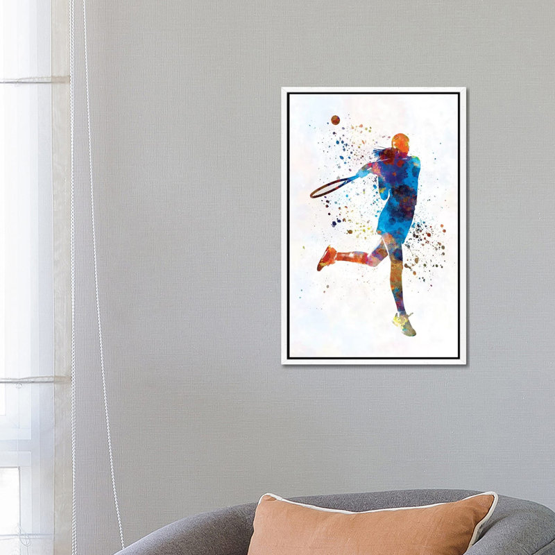 Woman Tennis Player 03 by Paul Rommer - Painting on Canvas, 66.04 cm H x 45.72 cm W, White Framed