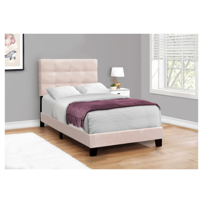 Twin Size Upholstered Platform Bed Frame in Pink Velvet