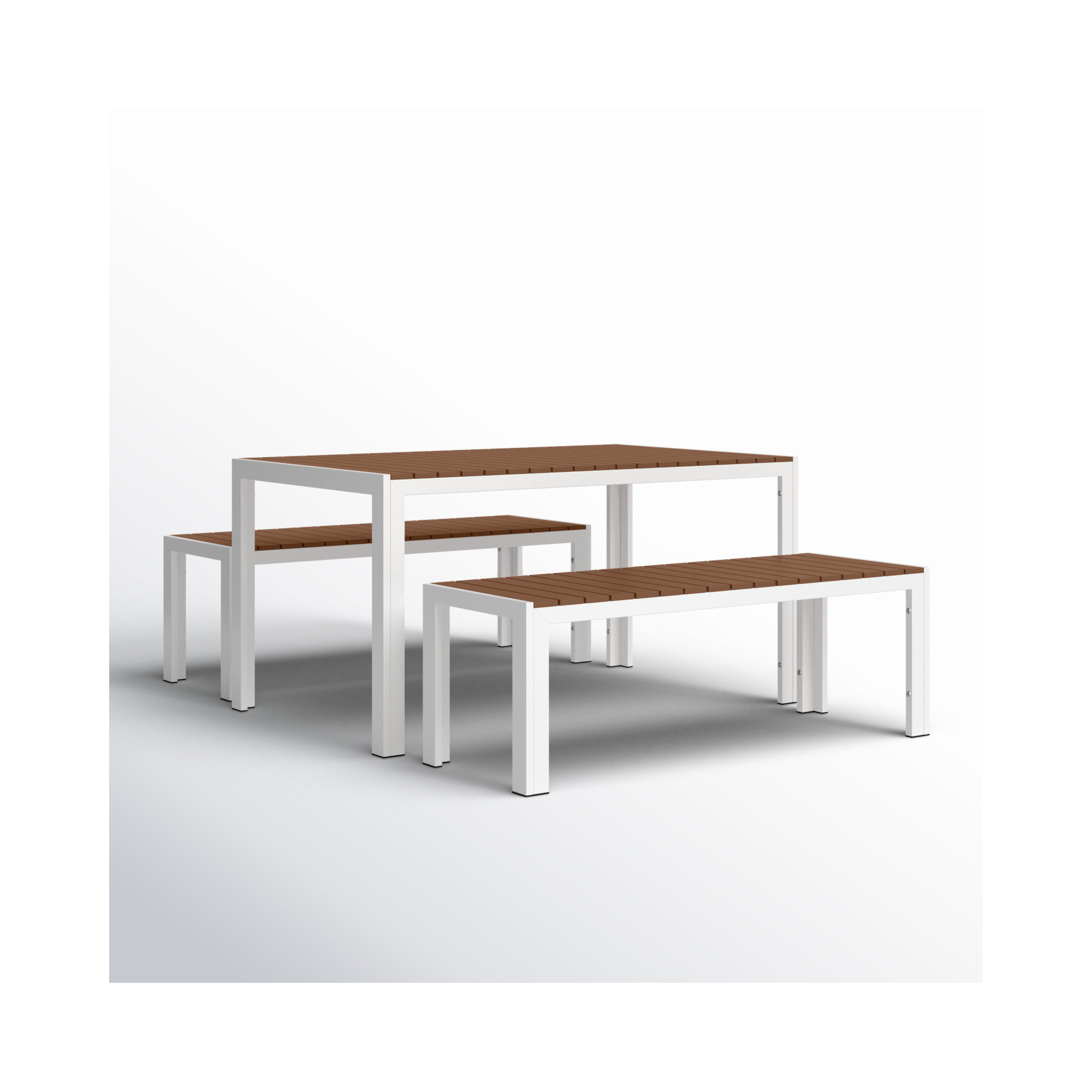Joel Rectangular Aluminum Patio Dining Set with Polyresin Top, White/Teak