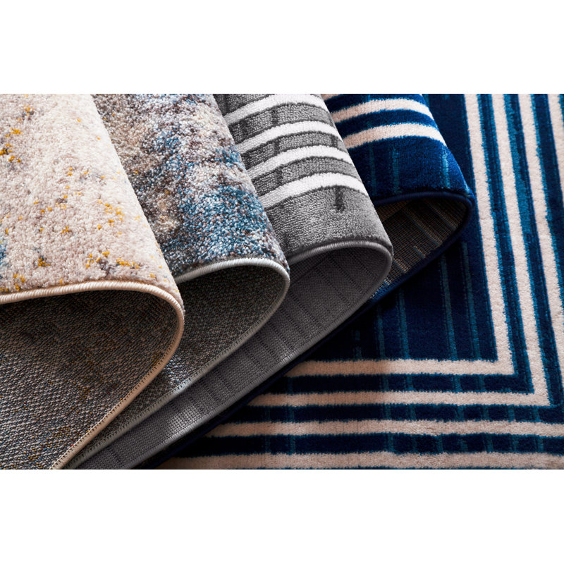 Tapis gris / blanc en polypropylène tissé à la machine Caleal, Rectangle 2 pi x 2 pi 11 po