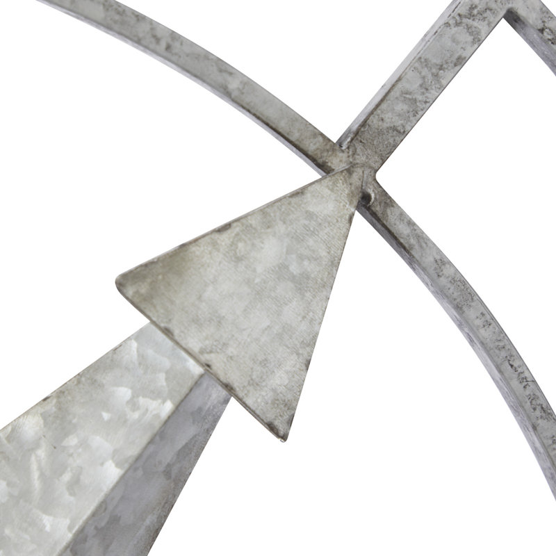 Silver and Copper Metal Compass Wall Sculpture, 35"