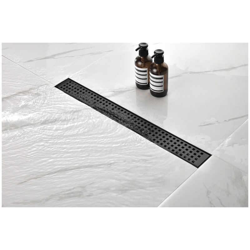 Drain de douche linéaire avec grille quadrato amovible, drain de douche en acier inoxydable 304 inclus, crépine et pieds de nivellement