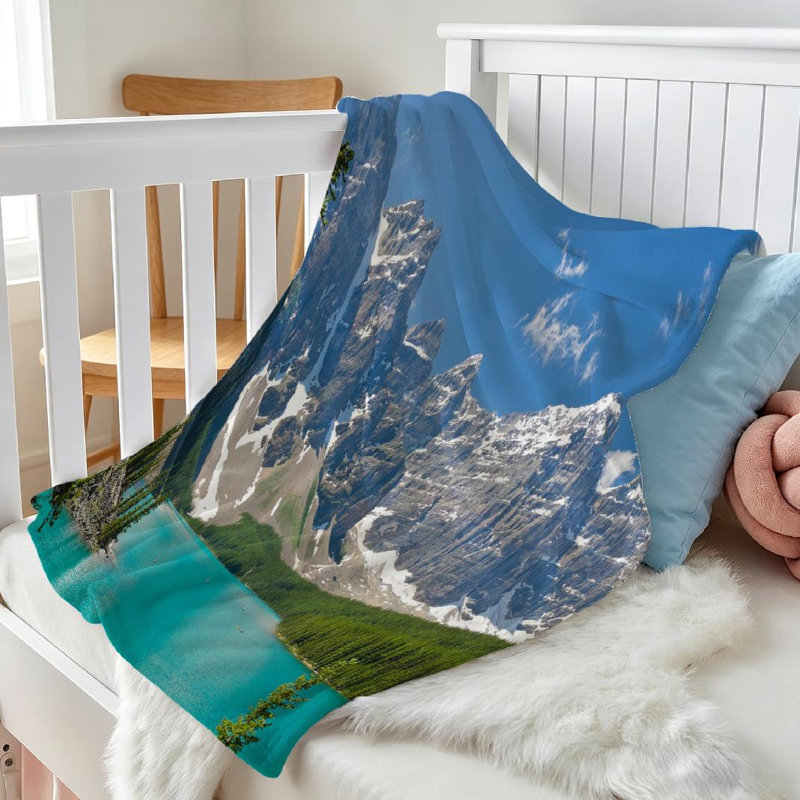 Jeté en molleton bleu ultra doux, imprimé d'un côté Canada Lac Moraine, Throw 30" x 40"