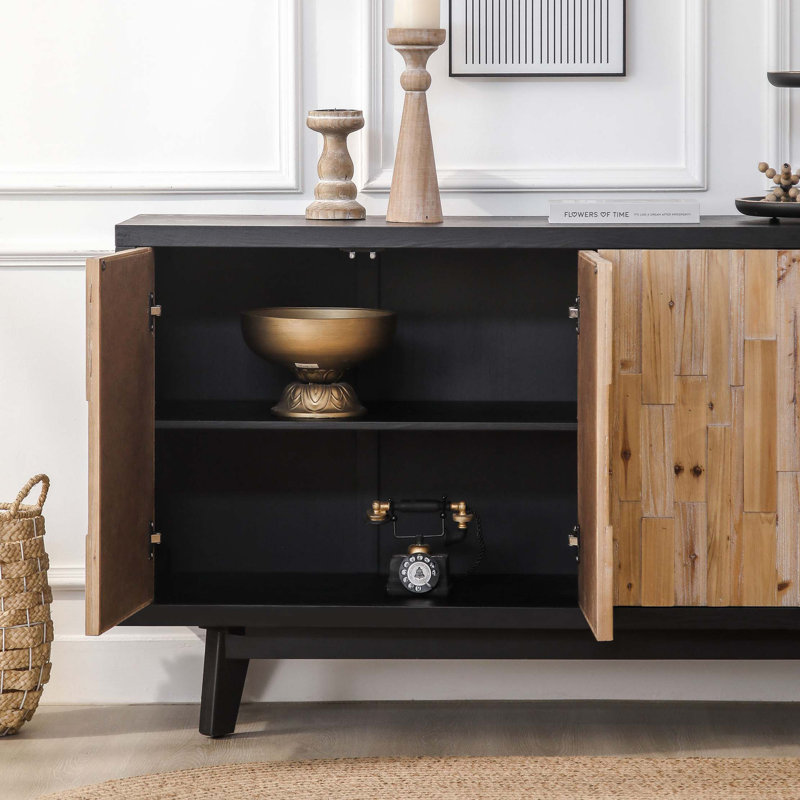 Armoire de rangement moderne à 4 portes en bois avec motif géométrique texturé - porte en bois naturel
