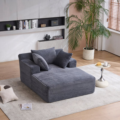 Chaise Longue Chair Indoor, Upholstered Corduroy Deep Seat Sofa Bed With Throw Pillows And Armrests, Sleeper Sofa Couch For Living Room, Bedroom Apartment