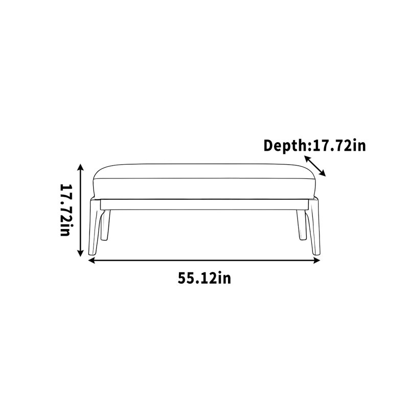 Banc avec repose-pieds en bois massif, H 17,72 po x l 55,12 po x P 17,72 po