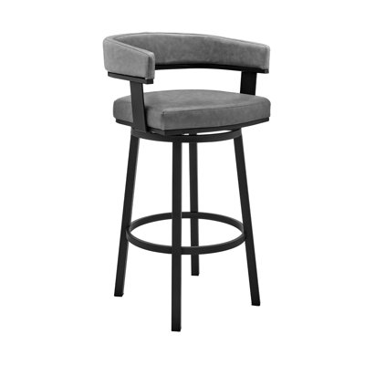 Kellum Swivel Counter and Bar Height Barstool with Arms in Faux Leather Upholstery and Metal Legs