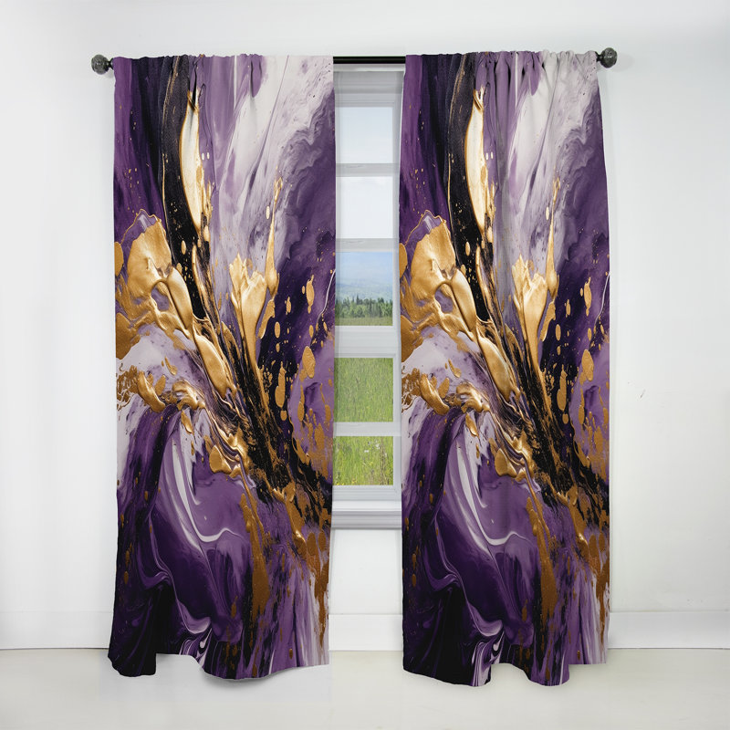 Mauve et mauve liquide Magic II - Rideau abstrait moderne occultant - 1 panneau, L 52 po x L 120 po