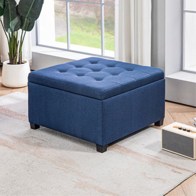 Repose-pieds de rangement capitonné en tissu avec couvercle de siège rabattable, charnière en métal et structure stable en bois d'eucalyptus pour le salon, l'entrée ou la chambre à coucher