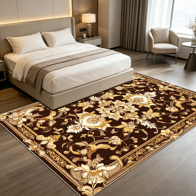 1PC Vintage Gold Brown Ornate Persian Traditional Floral Scrollwork area rugs for Living Room, Soft, All seasons, Easy-maintain, Washable Indoor mat, Farmhouse suitable for for dining room, bedroom, entryway...