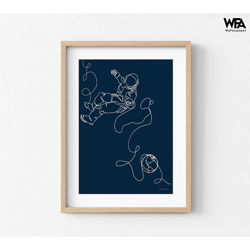 Bleu marine, œuvre d'art de l'astronaute blanc, silhouette de l'astronaute blanc, dessin de l'école primaire, décor de chambre de bébé bleu foncé