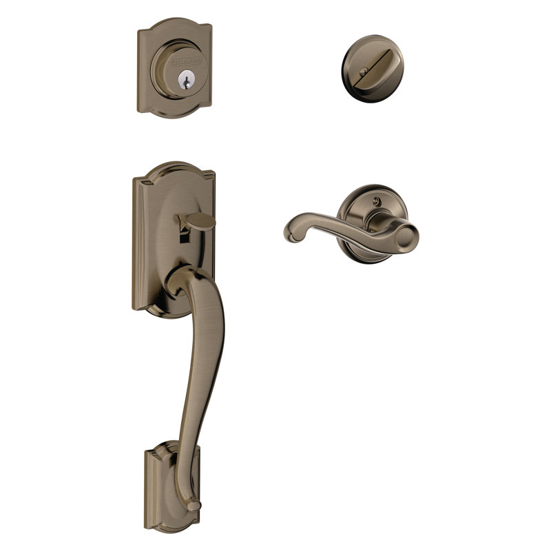 Ensemble de poignées Camelot avec pêne dormant et levier de porte Flair, Côté gauche, Nickel antique
