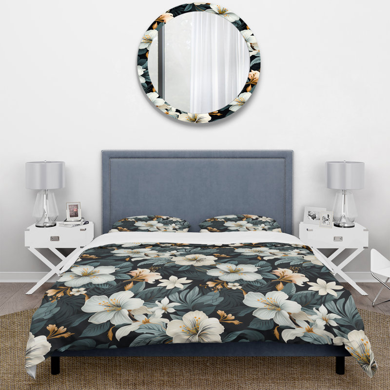 Literie tropicale monochrome à motif tropical I, Housse de couette pour très grand lit et 2 très