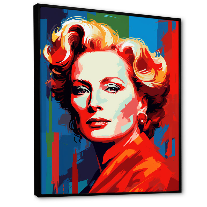 Popart Streep In Scarlet - Portrait, reproduction d'art sur toile_105857, H 40 po x l 30 po x P 1,5 po, Cadre flottant noir