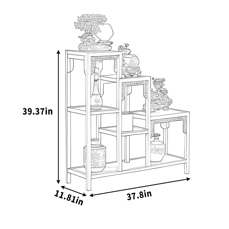 Porte-bonsaï en bois massif multi-niveaux