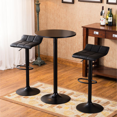 Black Metal Bar Furniture With 2 Swivel Bonded Leather Stools, Adjustable Height, Dining Room Table In And Adjustable, Enhancement Piece