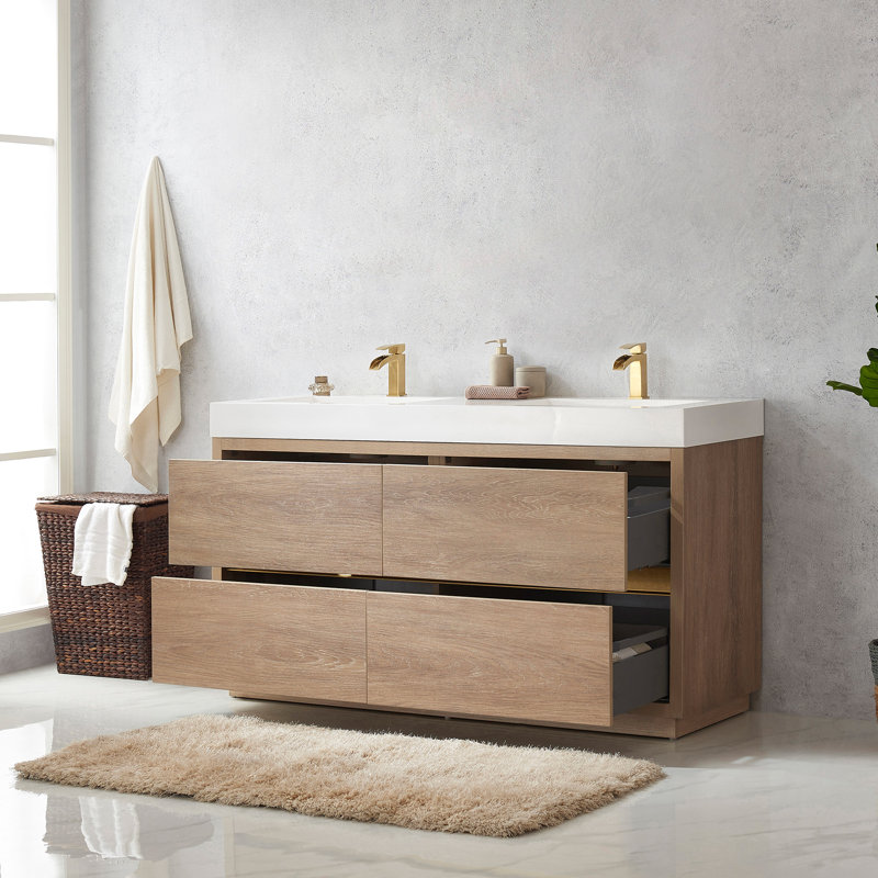 Ensemble de meuble-lavabo double 59,8 po Beira, Chêne nord-américain, Blanc