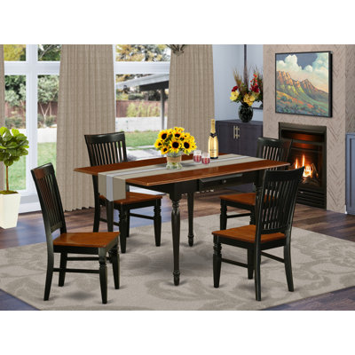5 Piece Dining Set Includes a Rectangle Dining Table with Dropleaf and 4 Kitchen Chairs, Black & Cherry