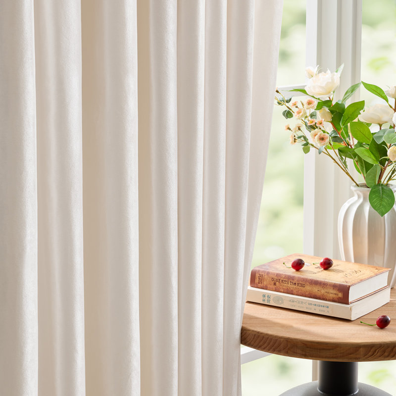 Velvet Blackout Thermal Curtain Panel –  Room-Darkening Grommet Solid Color Drapes for Living Room Bedroom (Set of 2), Cream
