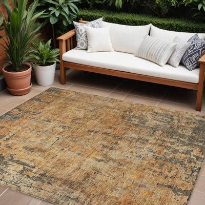 Tapis d'extérieur lavable abstrait cuivré et brun 10 pi x 14 pi