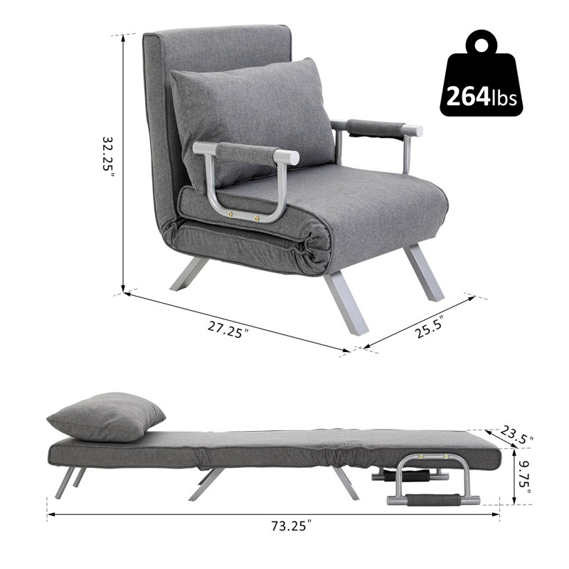 Single Person Folding 5 Position Convertible Sofa Bed Sleeper Chair Chaise Lounge Couch W/Pillow & Steel Frame For Home Office
