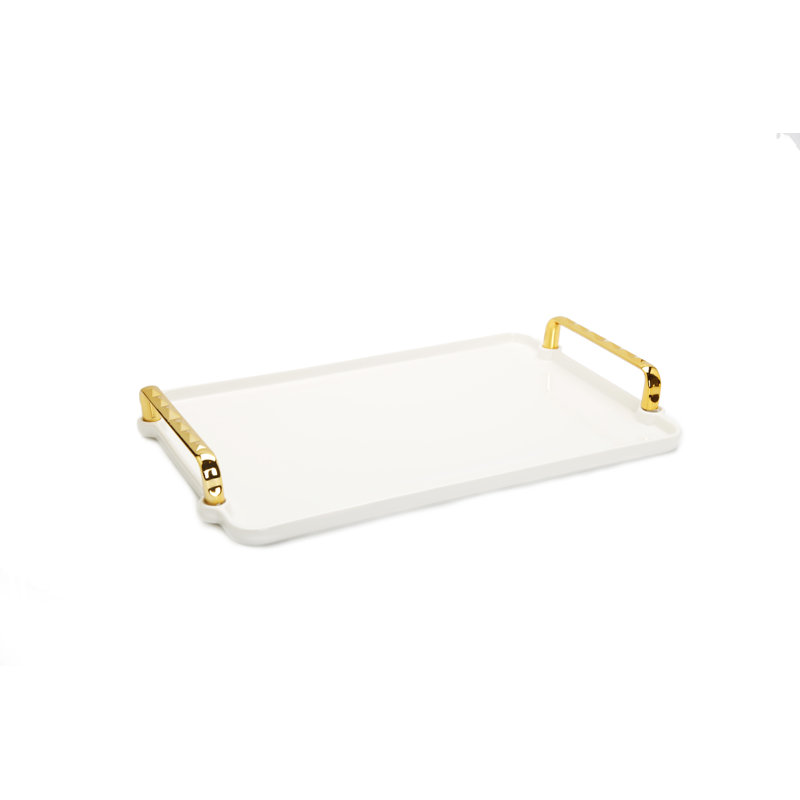 6 plateaux en verre à garniture dorée sur plateau blanc - l 13,5 po