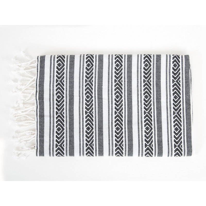 Serviette de plage 100% coton Portola, Gris / blanc