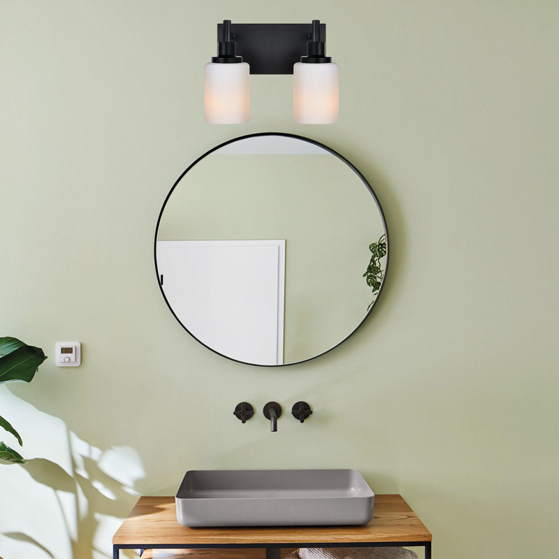 2-Light Bathroom Light Fixtures, Vanity Lights For Mirror With Milky White Glass Shade, Modern Kitchen Light Fixtures Wall Sconce Light - E26 Base - Matte Black