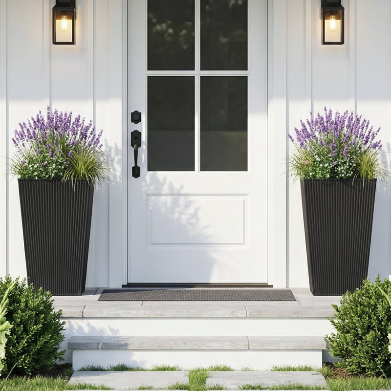 28.4-Inch Tall PE Fluted Tapered Planter Pot, Black