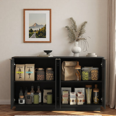 Modern Fluted Sideboard With Adjustable Shelves And Metal Handles