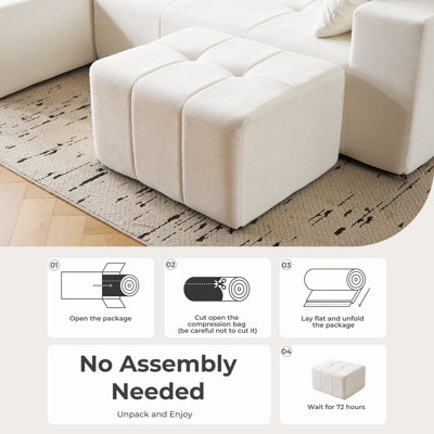 Square Stuffed Pouf Ottoman,Chenille Poufs With Foam Chunk Filling,