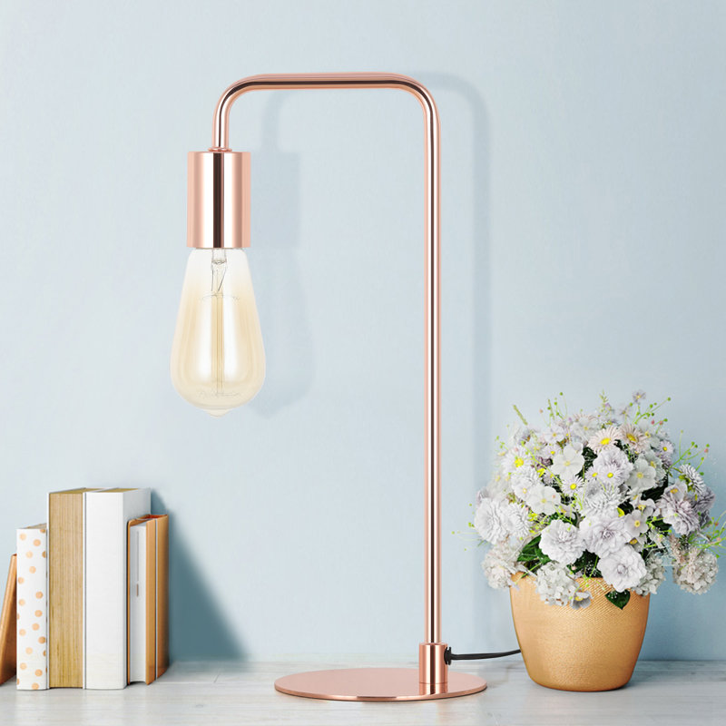 Ensemble de 2 lampes de table de chevet, base et cadre en métal de forme carrée, or rose