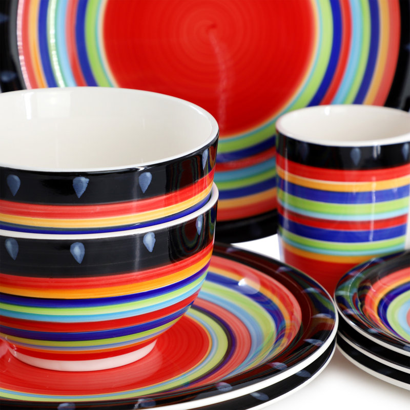 Service de table 16 pièces HomeStyle recevoir Casa Stella en rouge multicolore