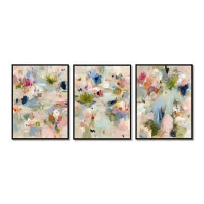 Abstrait minimalisme dans des tons de rose et de vert - Abstrait minimalisme, impression sur toile, ensemble de 3