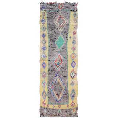Vintage Moroccan Berber Wool On Wool 3Ft6inx10ft5in Pewter