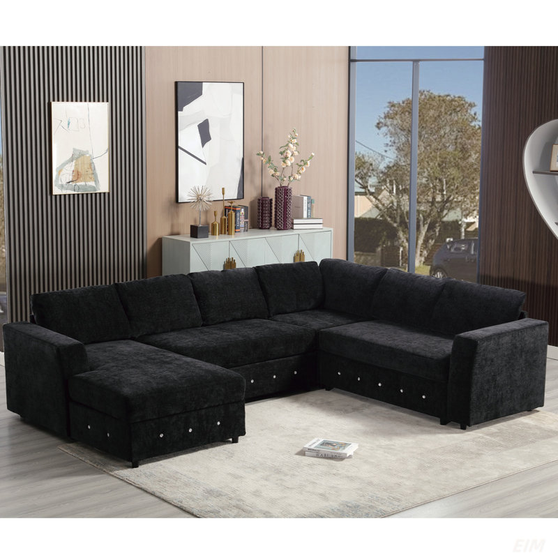 Canapé modulaire de 110,75 po, canapé modulaire surdimensionné, rangement pour méridienne, canapé moderne en forme de U, canapés rembourrés, bouton en cristal, salon, appartement (modulaire)