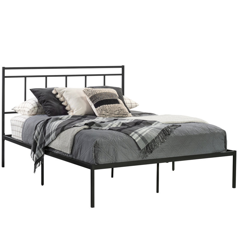 Queen Bed Frame, Black Headboard, Structure, Simple And Fast Assembly, Under - Storage Bed, Headboard, Finish, Metal Quick