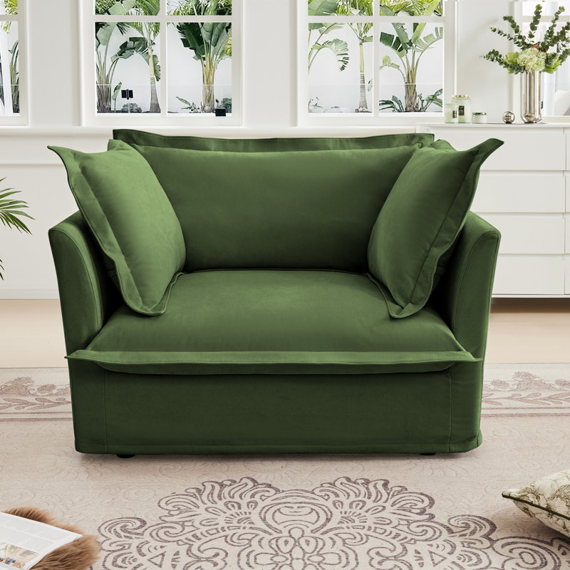 Fauteuil à revêtement antidérapant avec 1 grand coussin de dossier et 2 grands coussins décoratifs, canapé-lit simple à siège profond confortable, plusieurs grands coussins moelleux, tissu chenille