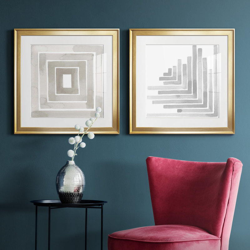 «Mute Eccentricities V», ensemble de 2 reproductions d'art encadrées, Papier encadré doré, H 17,5 po x l 35 po x P 1,5 po