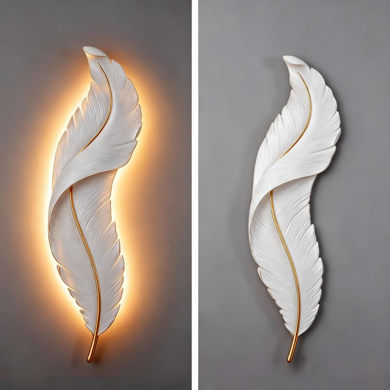 Modern Feather LED Wall Lamp, Decorative Wall Mounted Light for Bedroom, Bedside, Corridor, Living Room and Background Wall