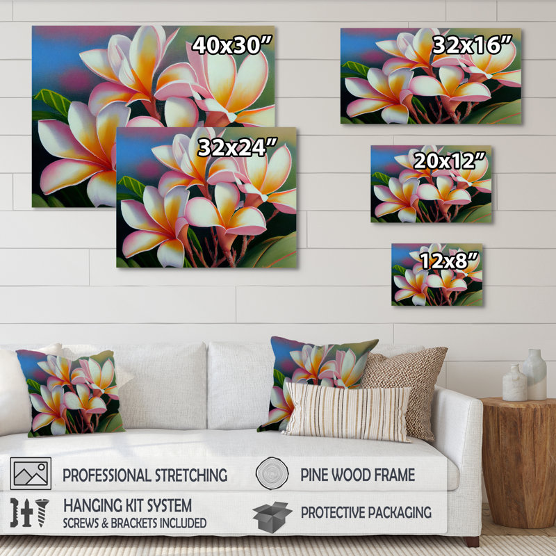 «White and Yellow Blossoming Plumeria IV», reproduction sur toile, H 12 po x l 20 po x P 1 po, Toile tendue